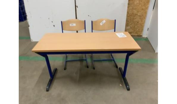 Schoolbank blauw 120x50x71 + 2 stoelen zithoogte 41cm